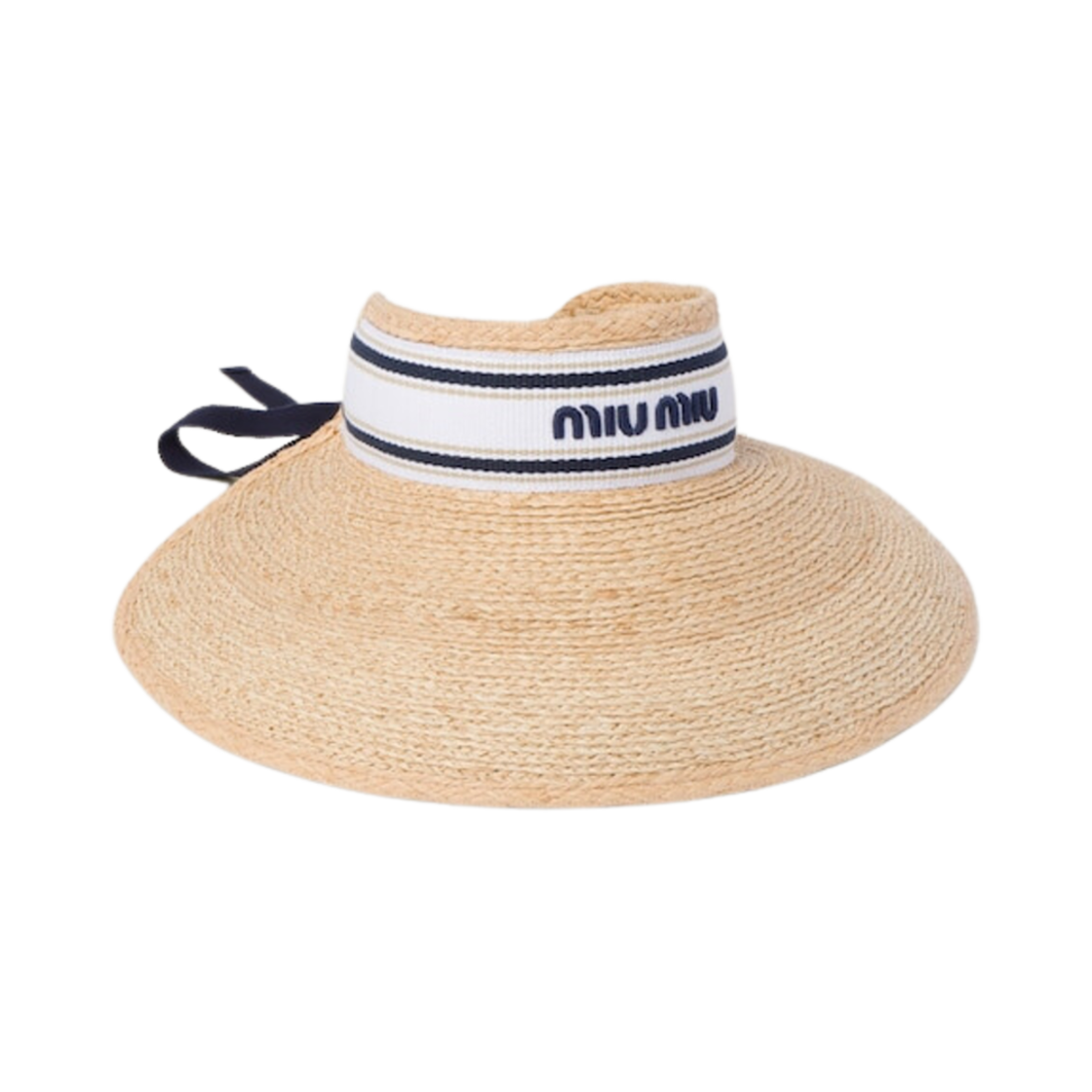 5HV006-2CQU-F0N86 (W) Miu Miu Raffia-Effect Fabric Visor Tan White
