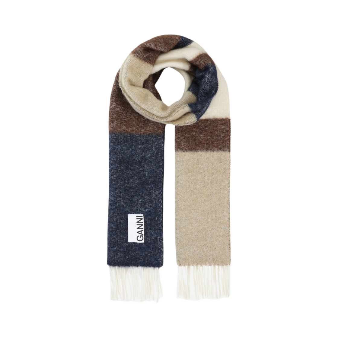 가니 스트라이프 프린지 스카프 페일 카키(Ganni Striped Fringed Scarf Pale Khaki)