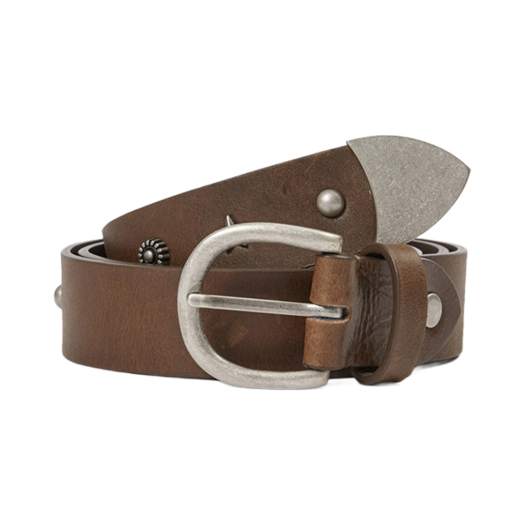 MW24-BT01-WBPU Margesherwood Leather Stud Belt Washed Brown Pull-up