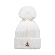 (W) Moncler Beanie with Pom Pom Off White - 22FW