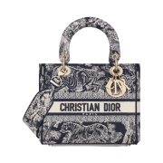 Dior Medium D-Lite Lady Bag Toile de Jouy Reverse Embroidery Blue