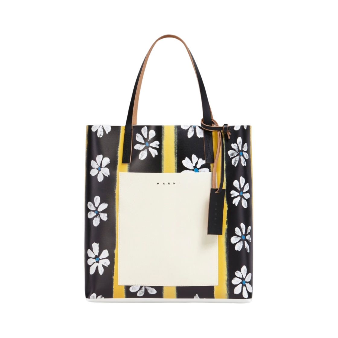 SHMP0052A0-P4605-Z2Q23 Marni PVC Daisy Lane Print Shopping Bag Black Silk White - 대표 이미지 #1