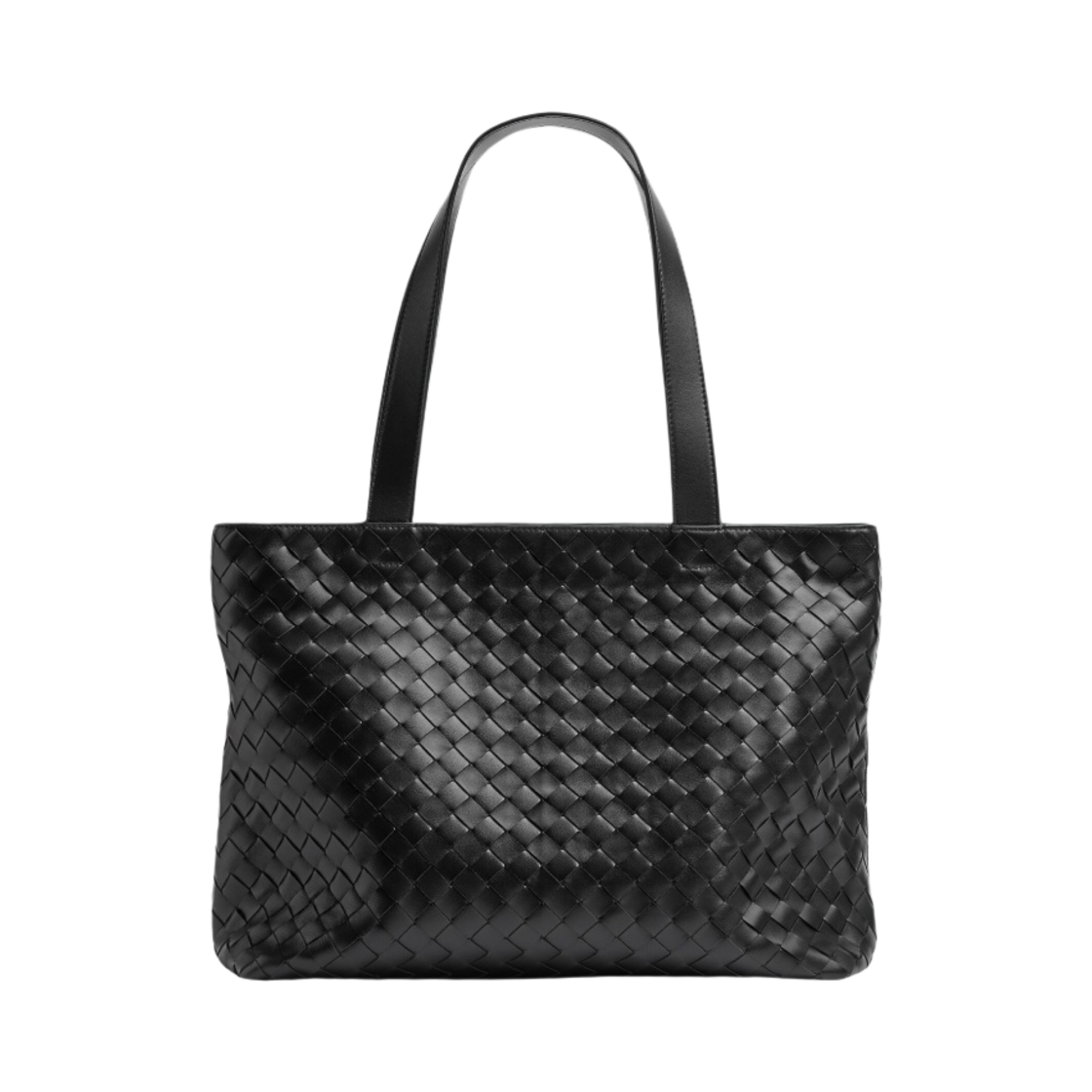 795628V2HL18803 Bottega Veneta Small Intrecciato Leather Zipped Tote Bag Black