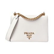 Prada Saffiano Leather Chain Shoulder Bag White