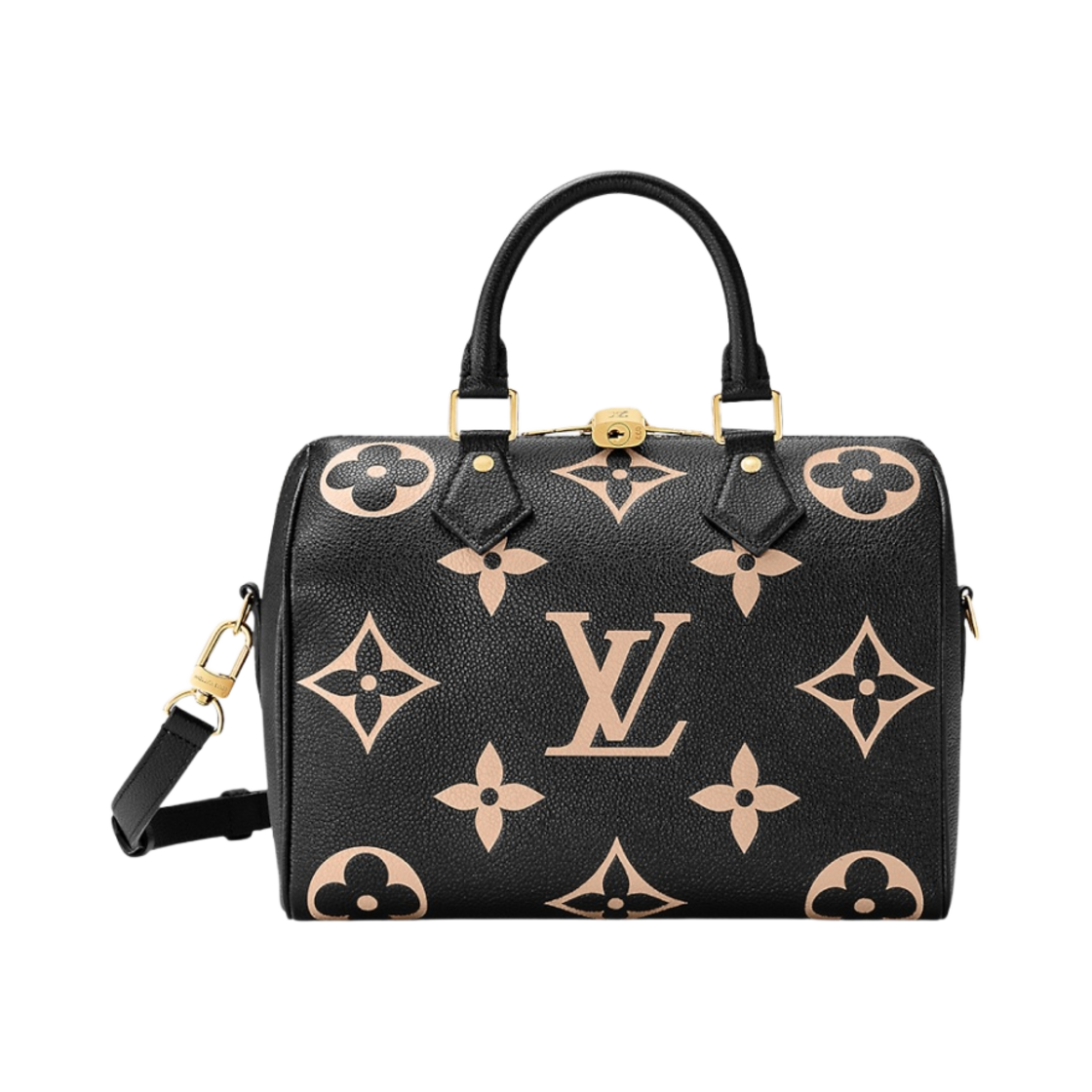 루이비통 스피디 반둘리에 25 바이컬러 모노그램 앙프렝뜨 레더 느와르 베이지