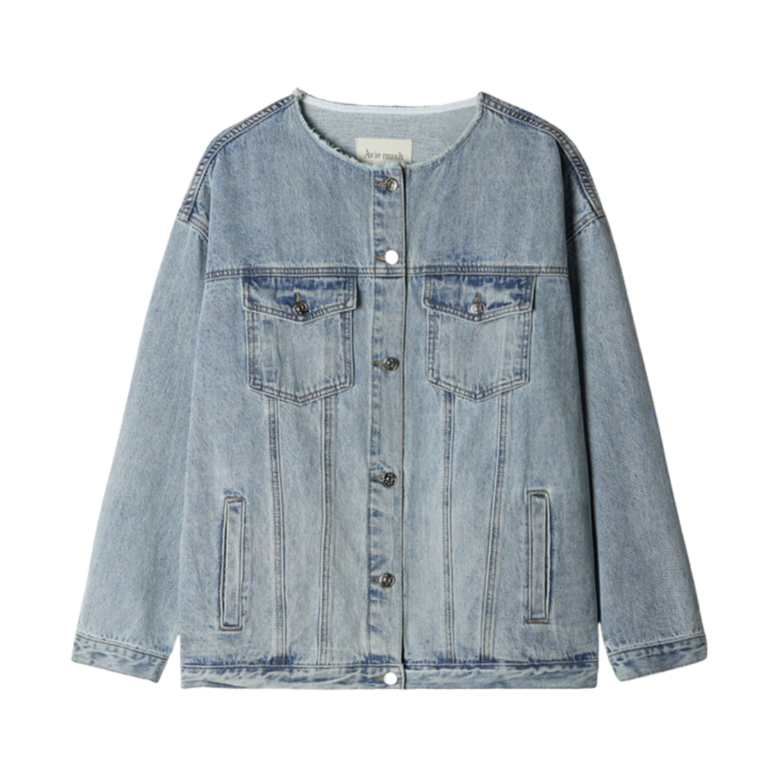 - Aviemuah Collarless Denim Trucker Jacket Light Blue