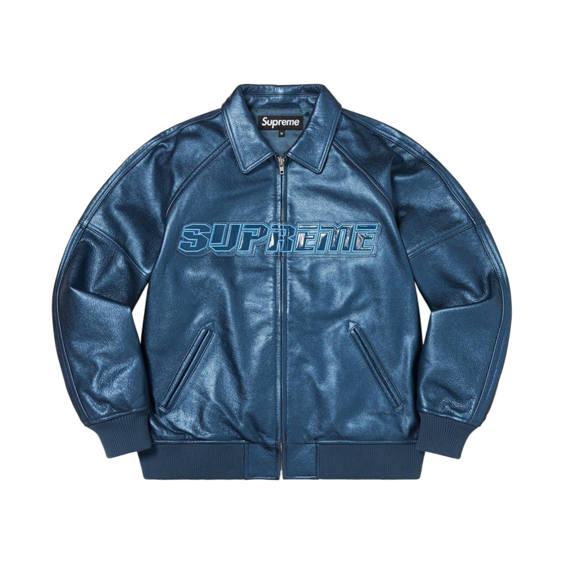 슈프림 실버 서퍼 레더 바시티 자켓 블루 - 22SS