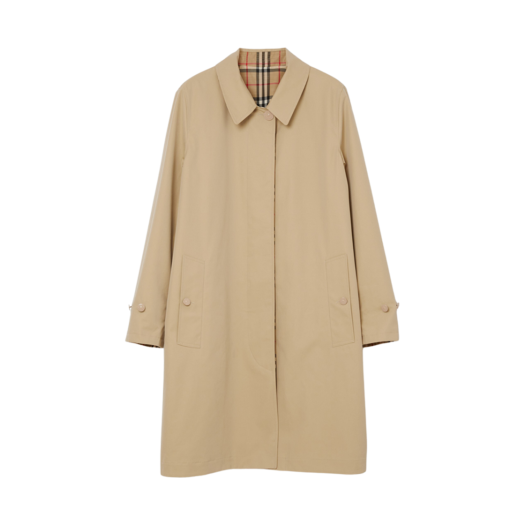 (W) Burberry Reversible Cotton Vintage Check Car Coat Honey