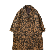 Kapital Twill Aged Wool Leopard Print Cavalier Coat Brown