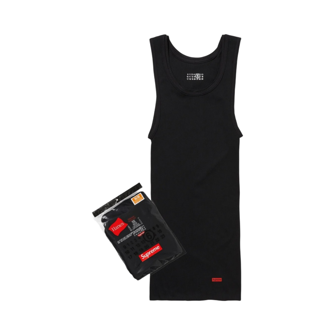 슈프림 x MM6 메종 마르지엘라 헤인즈 태그리스 탱크 탑 블랙 (1개입) - 24SS(Supreme x MM6 Maison Margiela Hanes Tagless Tank Top Black (1 Pack) - 24SS)