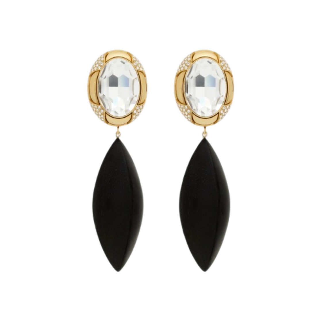 (W) 생로랑 이어링 밤부 & 라인스톤 다크 브라운 크리스탈 골드((W) Saint Laurent Earrings in Bamboo and Rhinestone Dark Brown Crystal Gold) - 1