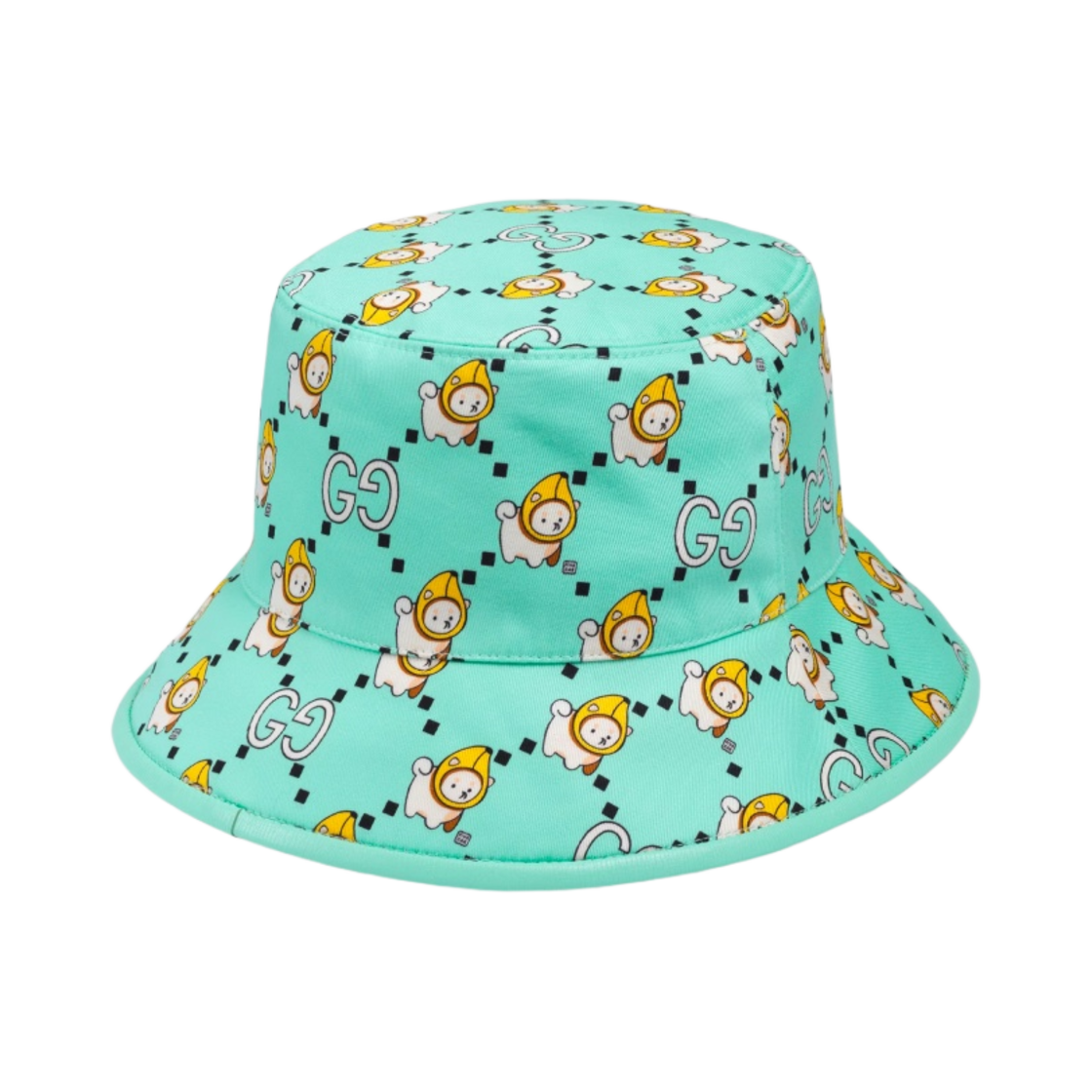 구찌 GG 애니멀 프린트 코튼 미니 햇 아쿠아마린 아이보리(Gucci GG Animal Print Cotton Bucket Hat Aquamarine Ivory) - 1