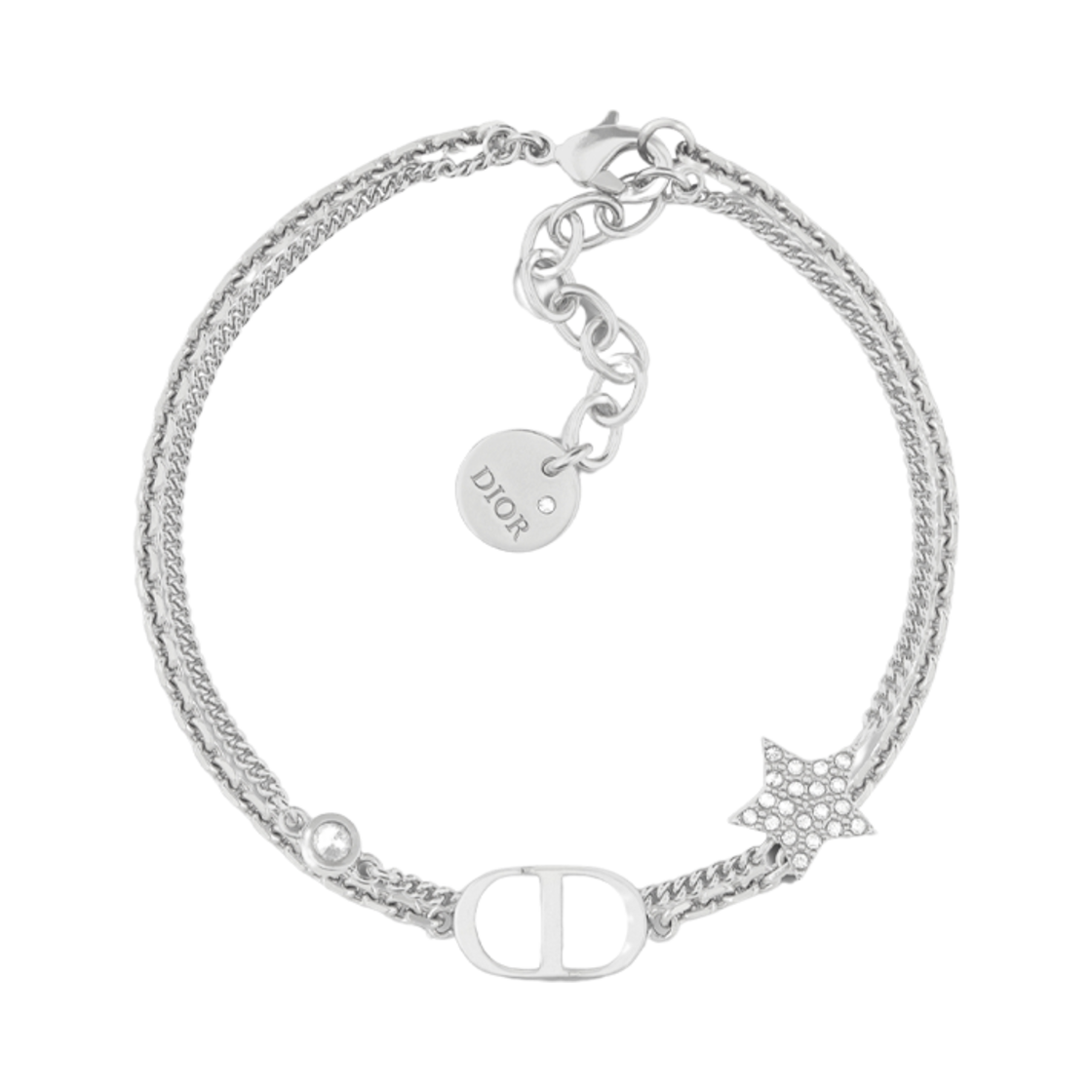 (W) 디올 쁘띠 CD 더블 브레이슬릿 팔라듐 피니쉬 메탈 실버 톤 크리스탈((W) Dior Petit CD Double Bracelet Palladium Finish Metal Silver Tone Crystals)