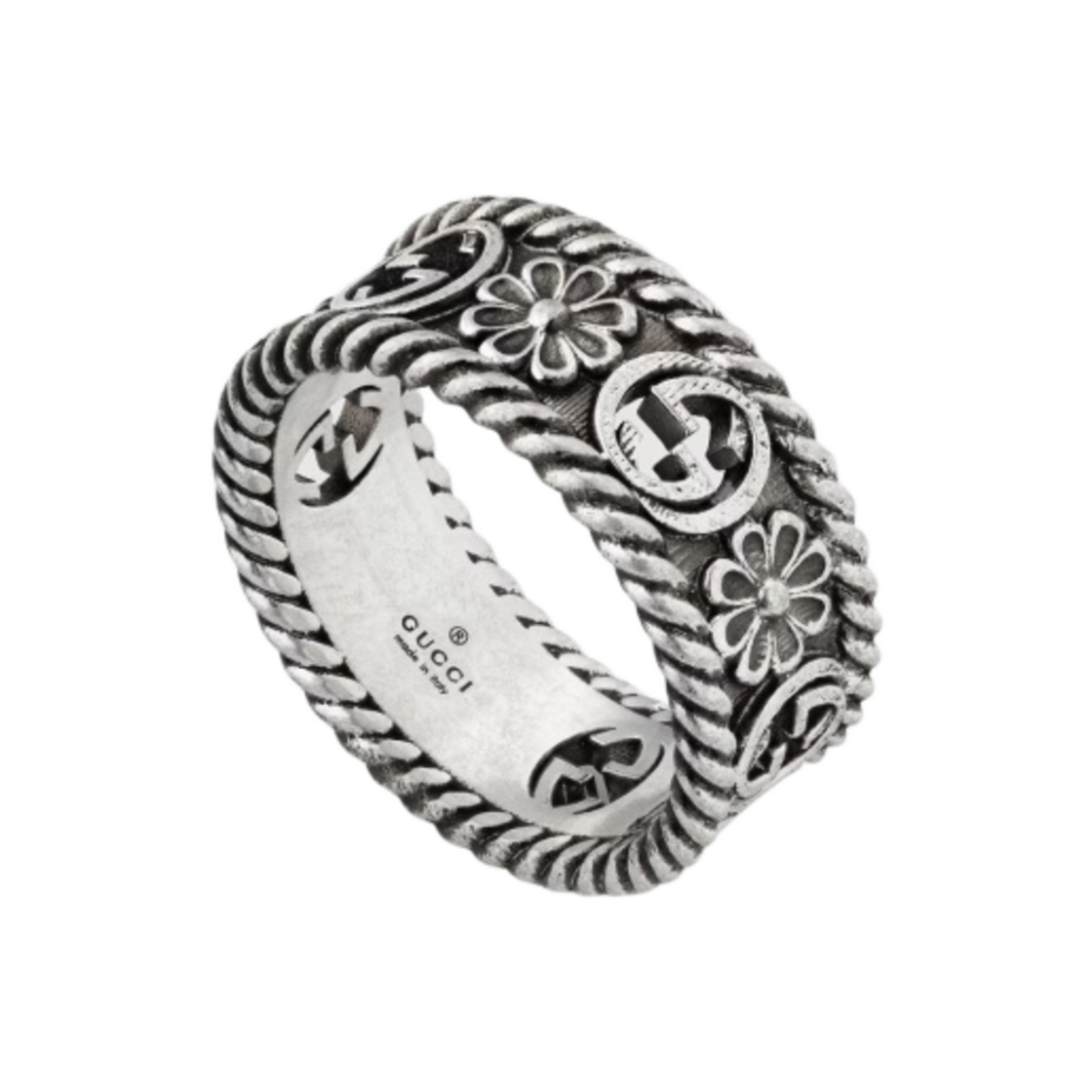 구찌 인터로킹 G 실버 링 실버 에이지드 피니쉬(Gucci Interlocking G Silver Ring Silver Aged Finish)