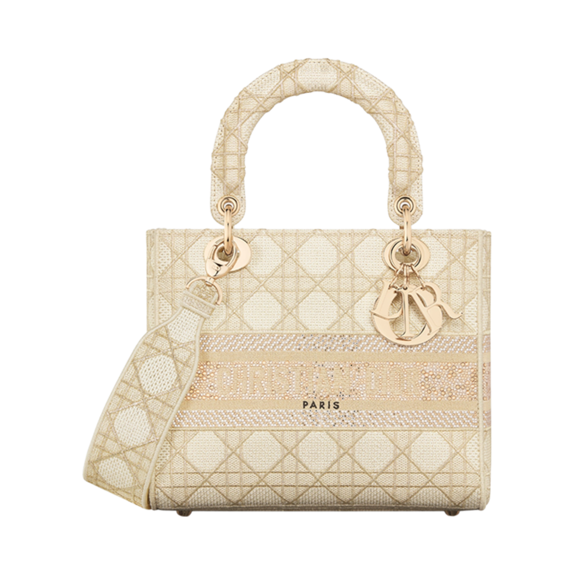 디올 미디움 디올 오르 레이디 라이트 백 골드 톤 메탈릭 쓰레드 스트라스(Dior Medium Dior Or Lady D-Lite Bag Gold Tone Metallic Thread Strass) - 1