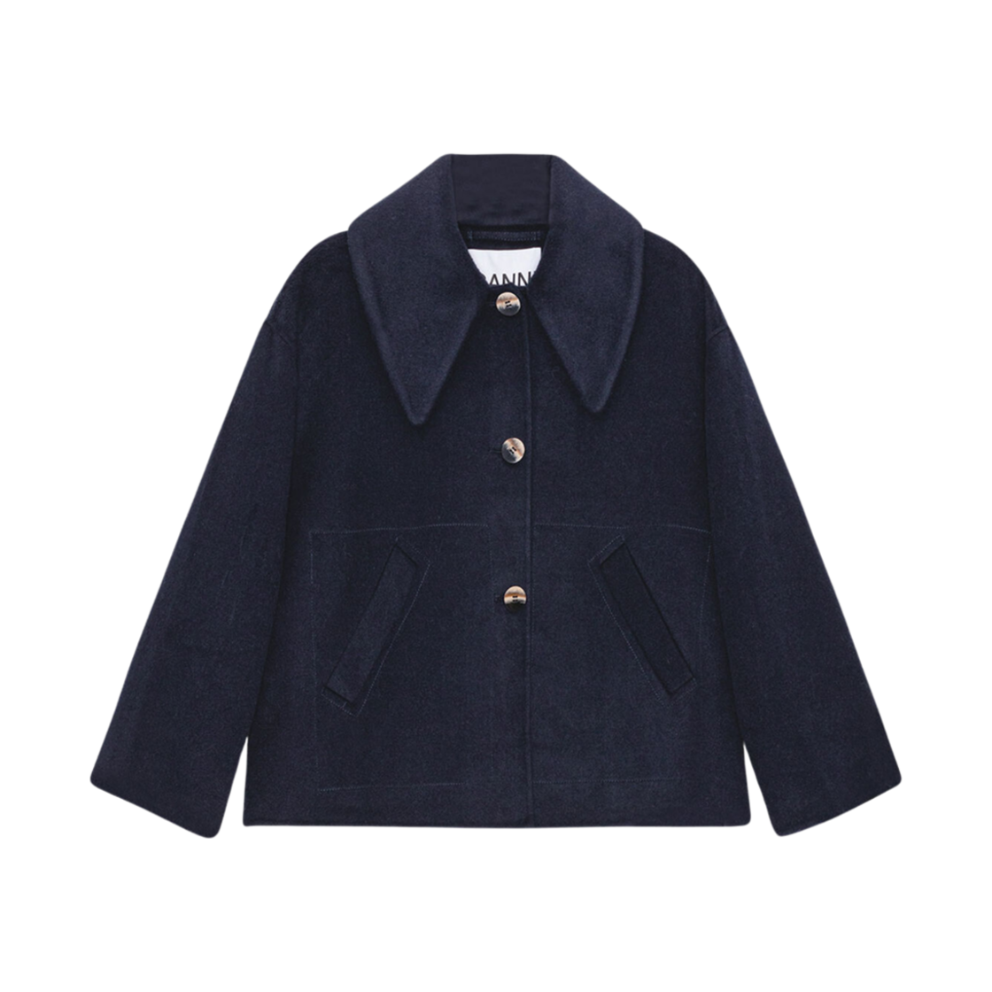 (W) 가니 울 와이드 칼라 자켓 스카이 캡틴((W) Ganni Wool Wide Collar Jacket Sky Captain) - 1