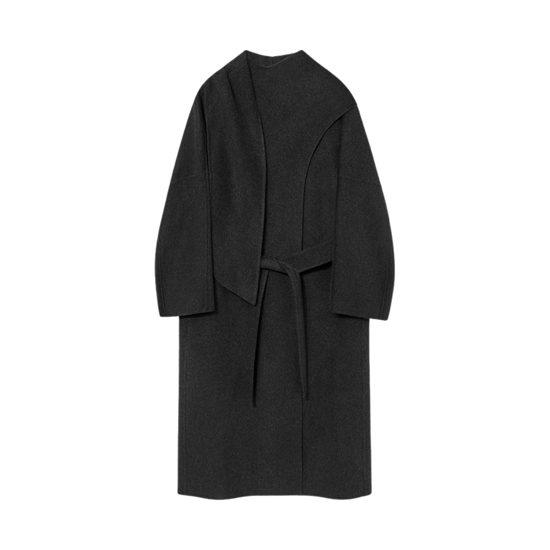 PF23OUT07DML Kindersalmon Women Draped Scarf Handmade Coat Dark Melange