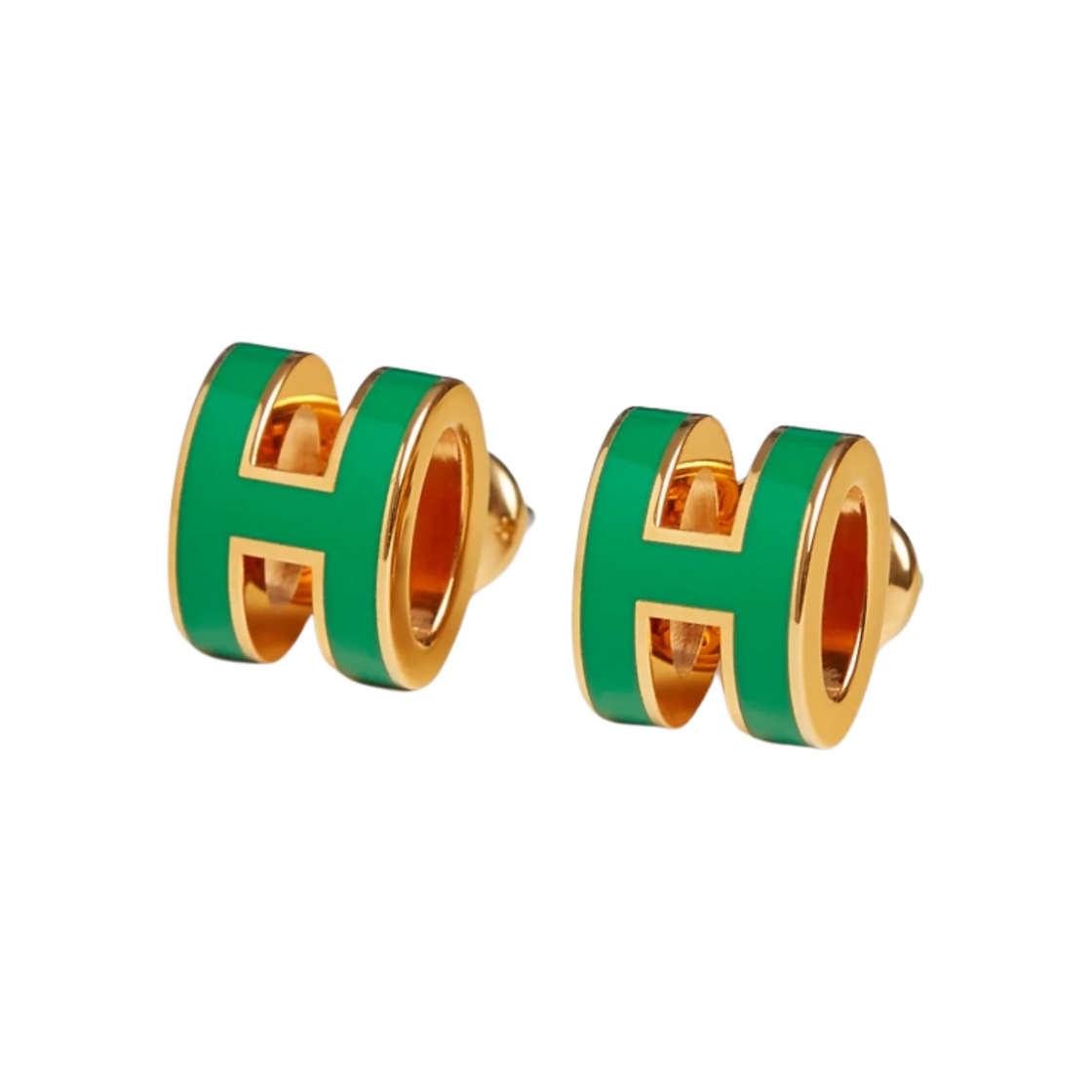 H608002F83 (W) Hermes Mini Pop H Earrings Gold & Malachite