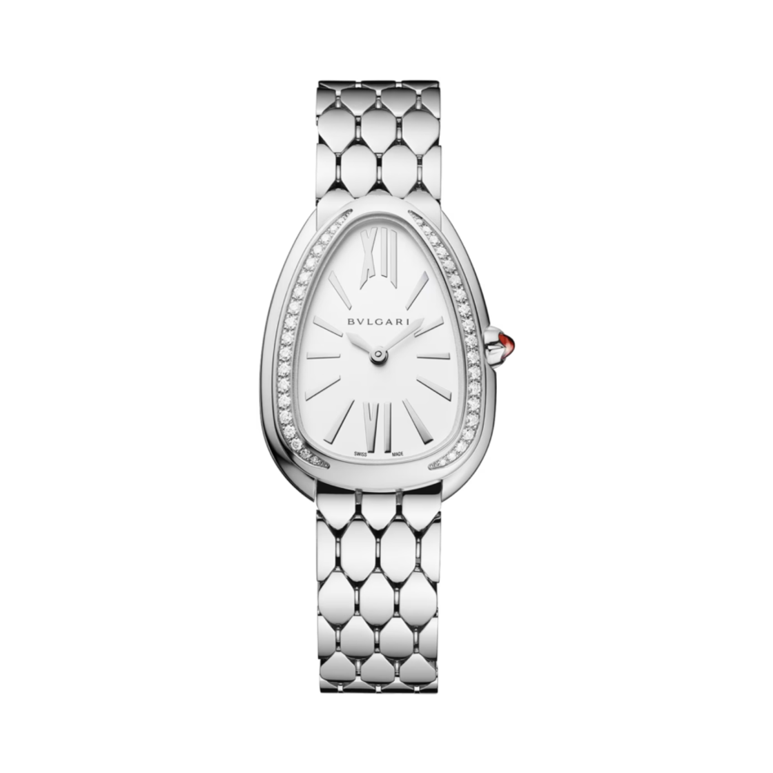 103949 (W) Bulgari Serpenti Seduttori Quartz 33mm Watch Stainless Steel White Silver Opaline Diamonds