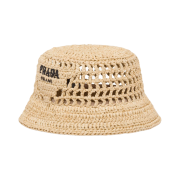 (W) Prada Raffia Bucket Hat Tan