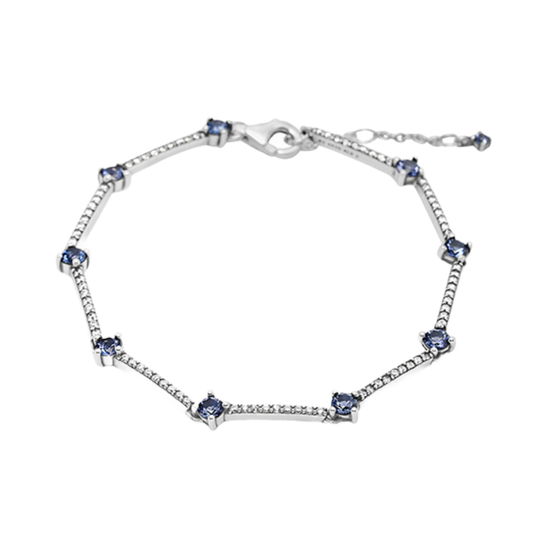 (W) 판도라 스파클링 파베 바 브레이슬릿 스털링 실버 블루((W) Pandora Sparkling Pave Bar Bracelet Sterling Silver Blue) - 1
