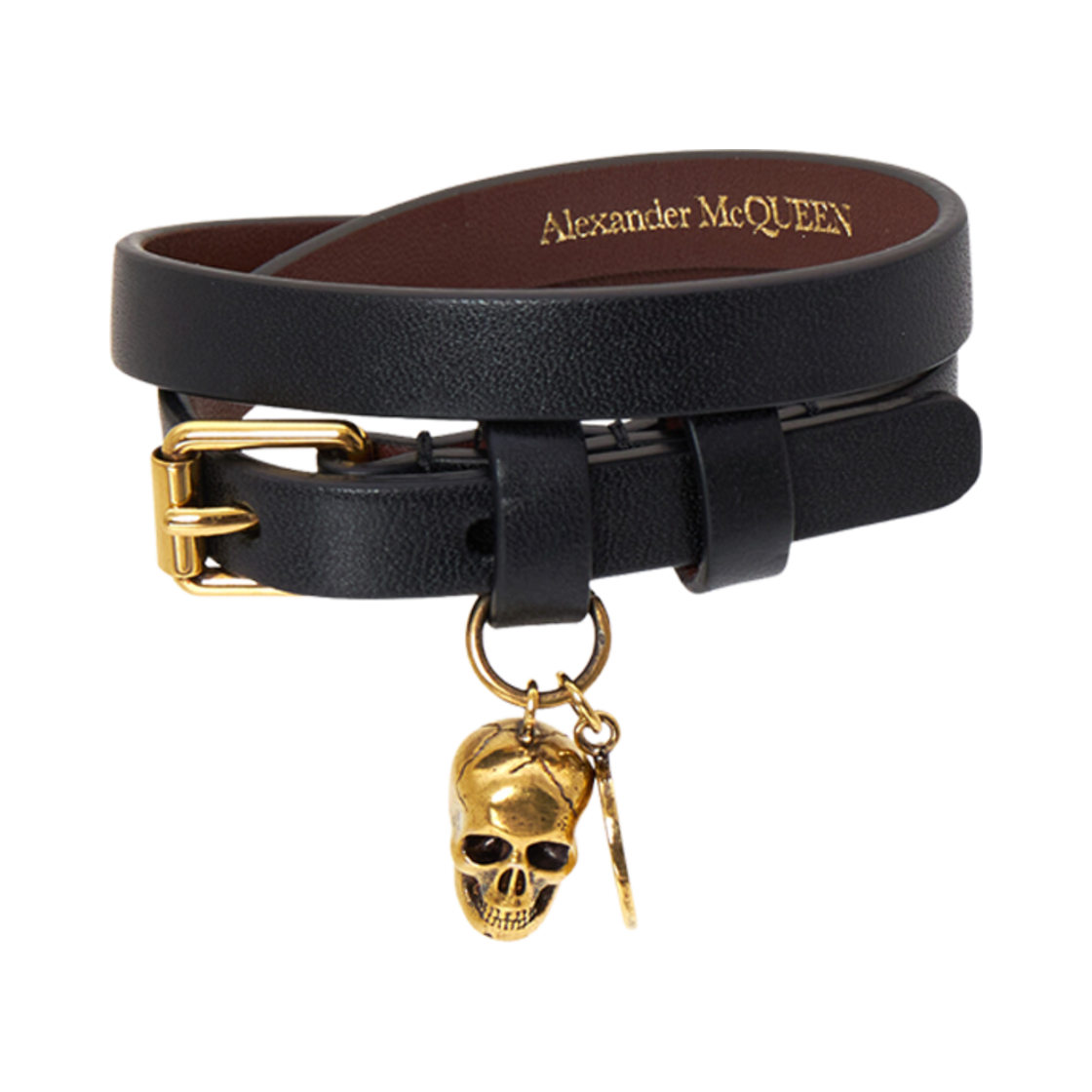 알렉산더 맥퀸 골드 스컬 더블 랩 브레이슬릿 블랙(Alexander McQueen Gold Skull Double Wrap Bracelet Black)