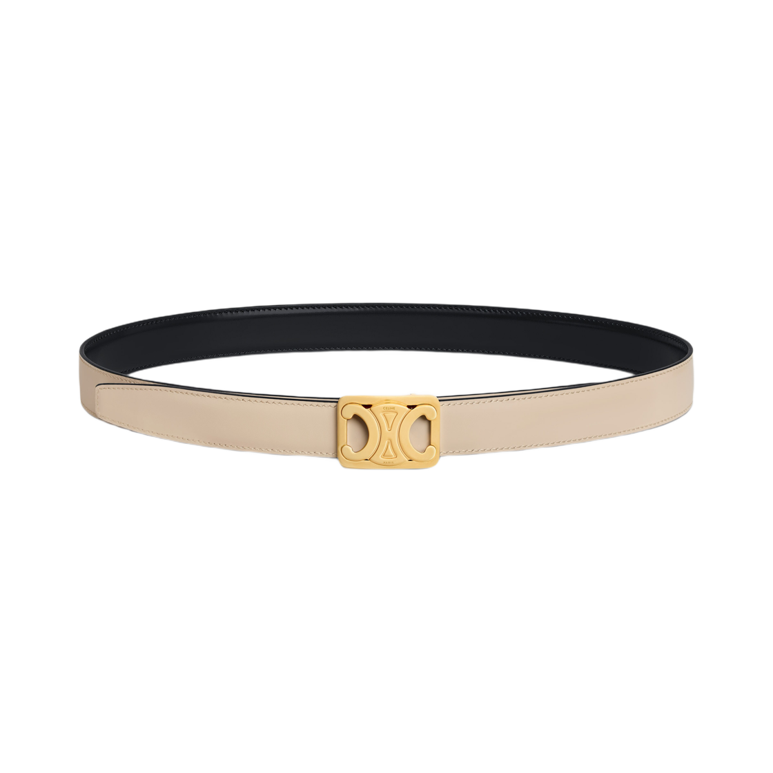 (W) 셀린느 미디움 리버시블 프레임 트리옹프 벨트 토뤼옹 블랙 누드((W) Celine Medium Reversible Framed Triomphe Belt in Taurillon Black Nude) - 2