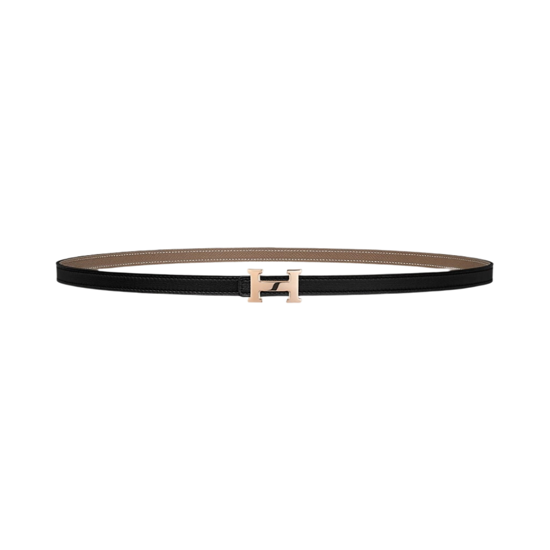 H010614UDZ2/H065538CABD (W) Hermes Mini H Belt Buckle & Reversible Leather Strap 13mm & Pink Gold Noir Etoupe