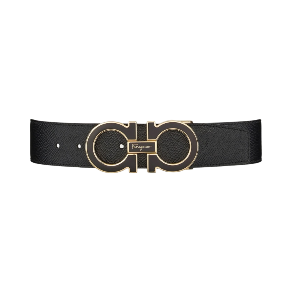 페라가모 어드저스터블 해머드 카프스킨 레더 간치니 벨트 블랙(Ferragamo Adjustable Hammered Calfskin Leather Gancini Belt Black) - 1