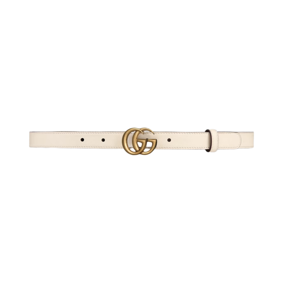 409417-AP00T-9022 (W) Gucci Leather Belt with Double G Buckle White Leather