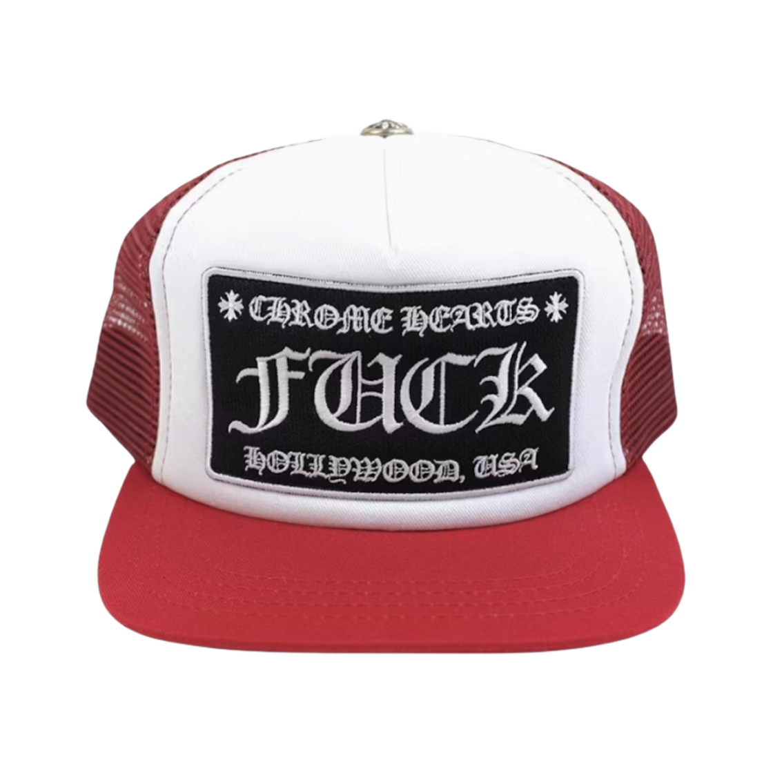 크롬하츠 퍽 할리우드 트러커햇 레드 화이트(Chrome Hearts Fuck Hollywood Trucker Hat Red White) - 1