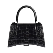Balenciaga Crocodile Embossed Calfskin Hourglass XS Handbag Black
