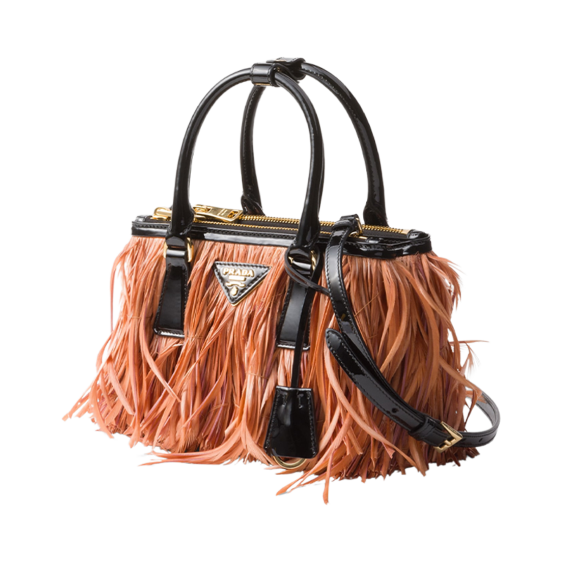 프라다 갤러리아 미니 백 페더 트림 애프리콧 블랙(Prada Galleria Mini-Bag with Feather Trim Apricot Black) - 3