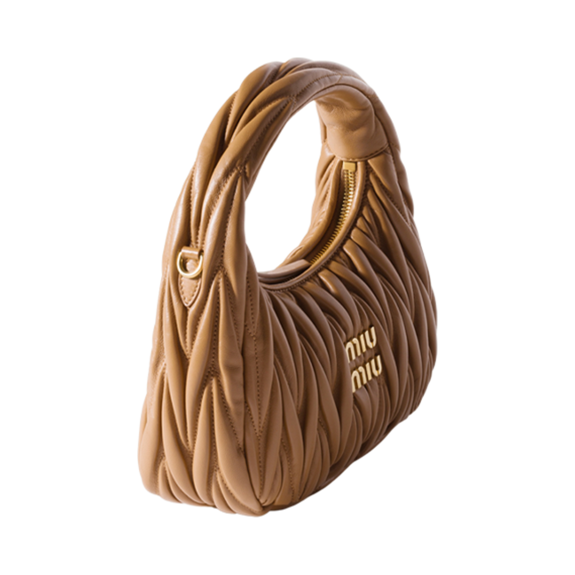 미우 미우 완더 마테라쎄 나파 레더 스몰 호보백 카라멜(Miu Miu Wander Matelasse Nappa Leather Small Hobo Bag Caramel) - 2