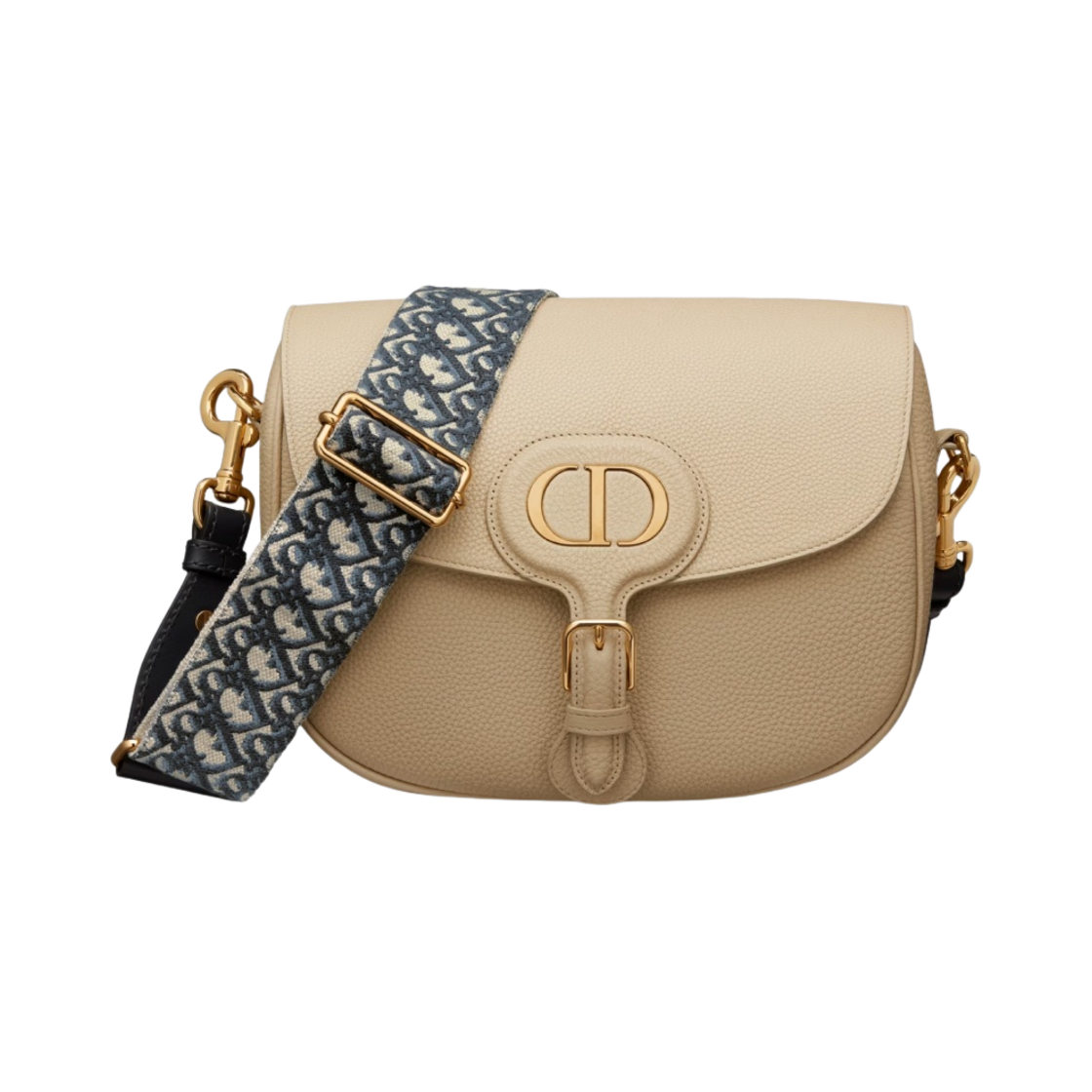 디올 라지 바비백 그레인드 카프스킨 블루 디올 오블리크 자수 숄더 스트랩 베이지(Dior Large Bobby Bag Grained Calfskin with Blue Dior Oblique Embroidered Shoulder Strap Beige) - 1