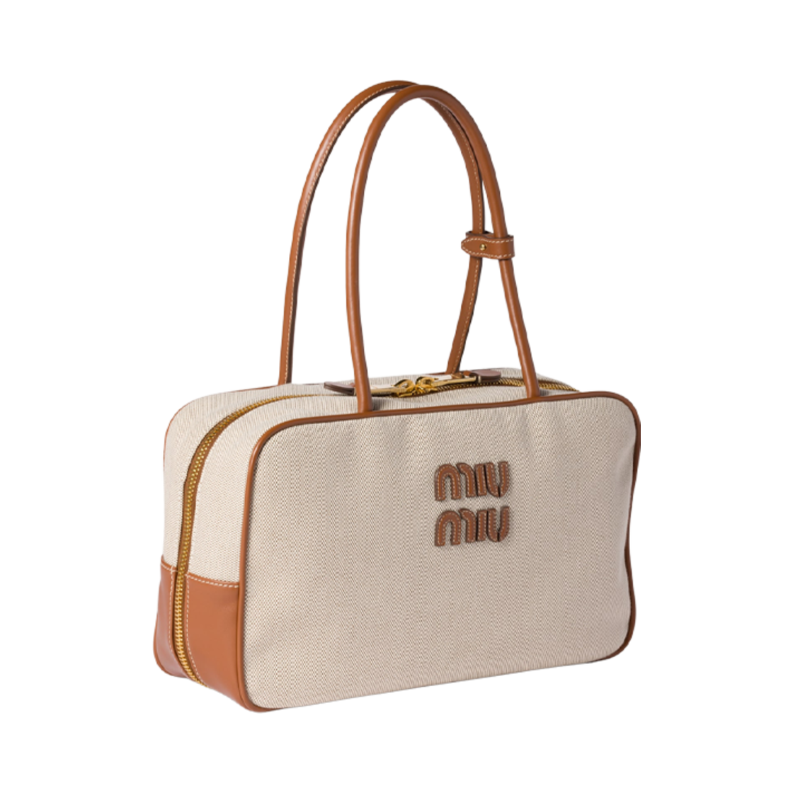 미우 미우 캔버스 앤 레더 보 백 베이지 브랜디(Miu Miu Canvas and Leather Beau Bag Beige Brandy) - 2
