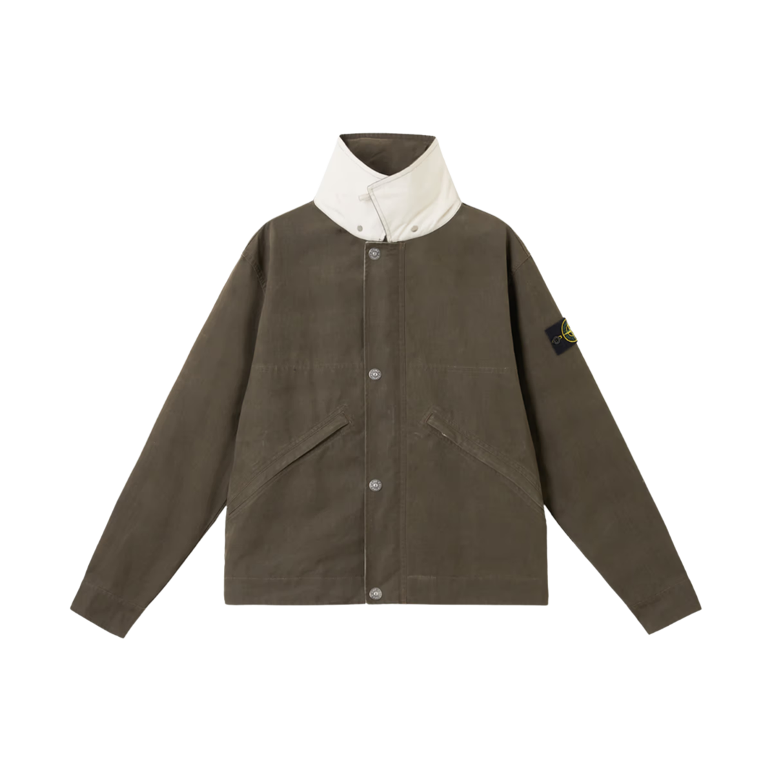 K1S1541000-80S0110-V0054 Stone Island 4100080 Tela Resinata Collared Jacket with Concealed Hood and Contrasting Panel Military Green - 25SS