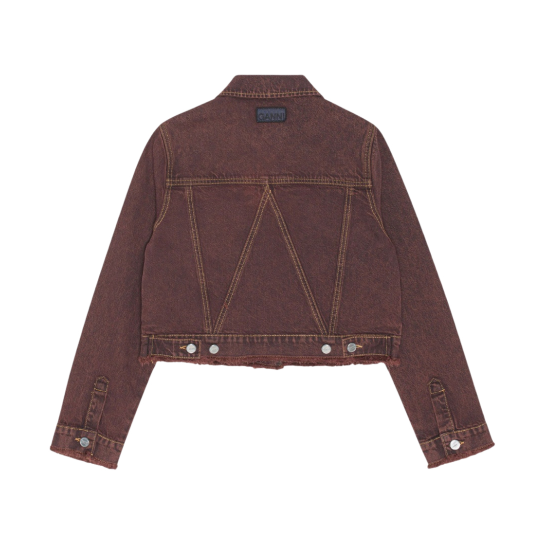 (W) 가니 오버다이드 블리치 데님 크롭 자켓 쉐이브드 초콜릿((W) Ganni Overdyed Bleach Denim Cropped Jacket Shaved Chocolate) - 2
