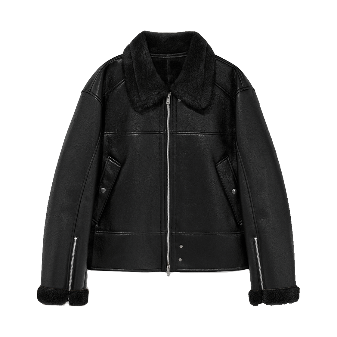 알렌느 3D 포우 블랙 시어링 크롭 자켓 블랙