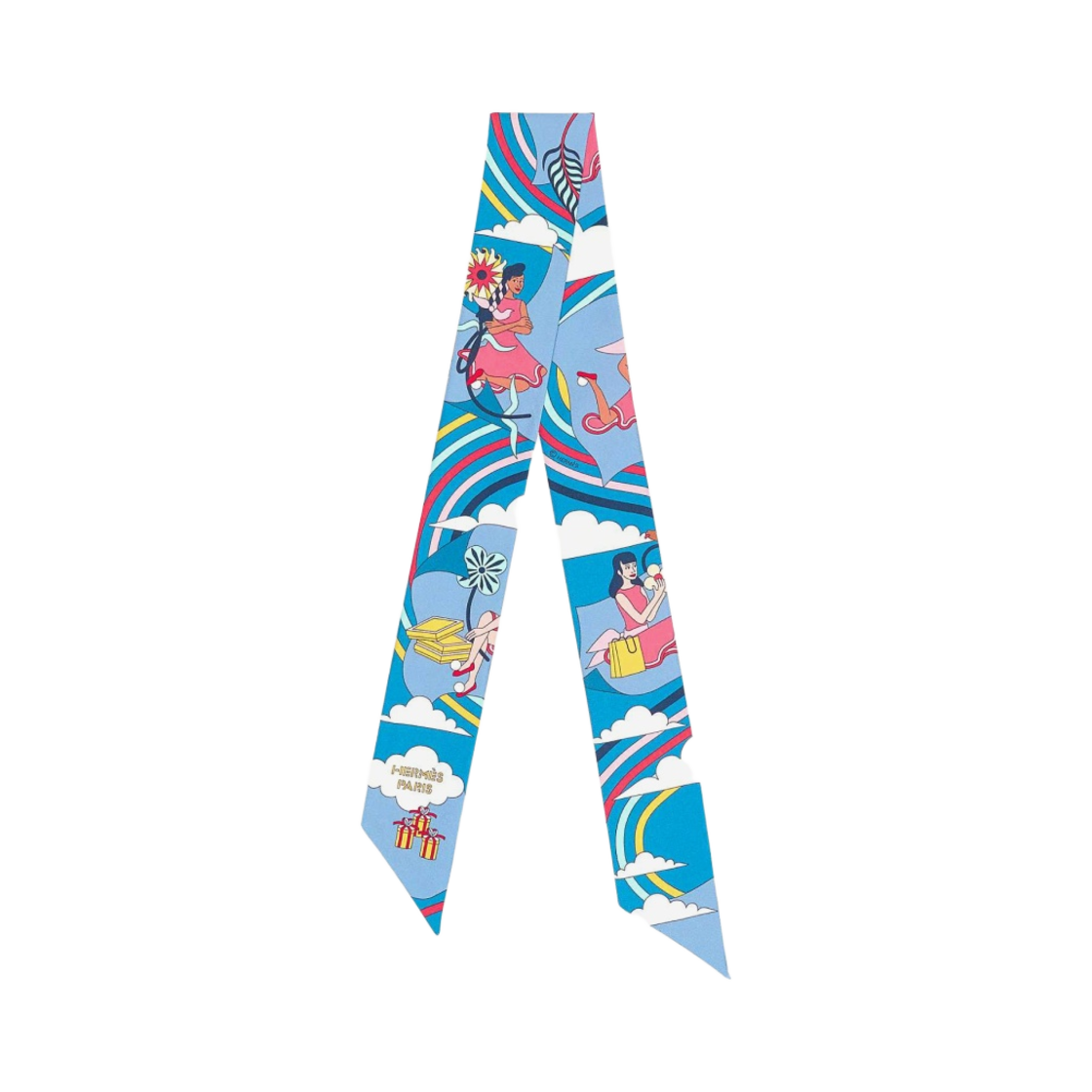 H063849S17 (W) Hermes Carres Volants Twilly Bleu Jaune Vif Multicolore