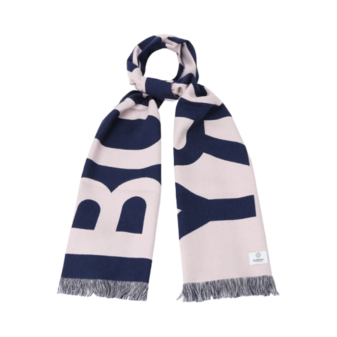 (W) 버버리 로고 울 자카드 프린지 머플러 네이비 핑크((W) Burberry Logo Wool Jacquard Fringed Muffler Navy Pink) - 1