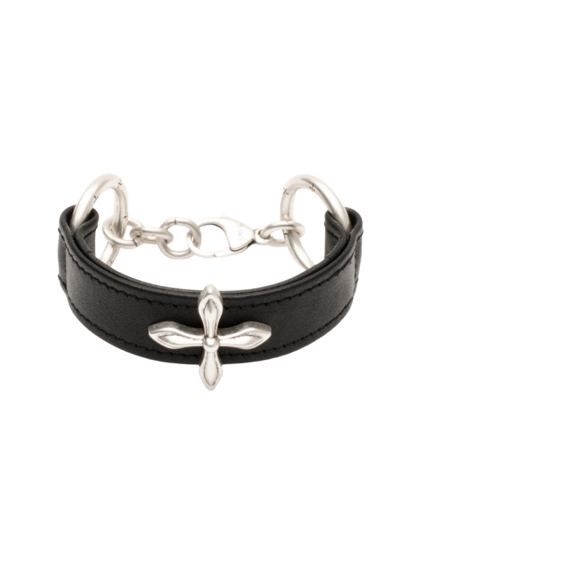 (W) 에스엠에프케이 컴패스 식 레더 리스트밴드 블랙((W) SMFK Compass Thick Leather Wristband Black)