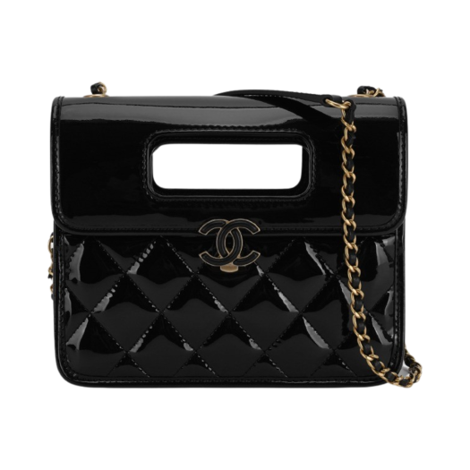 Chanel Mini Flap Bag with Top Handle Patent Calfskin & Gold Black