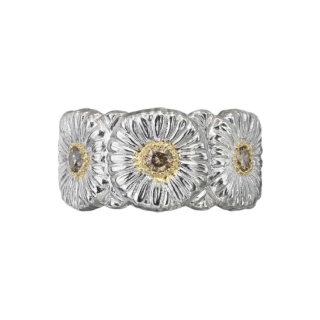 부첼라티 블라썸 브라운 다이아몬드 이터넬레 데이지 링 베르메이 스털링 실버(Buccellati Blossoms Eternelle Daisy Ring with Brown Diamonds Vermeil Sterling Silver)