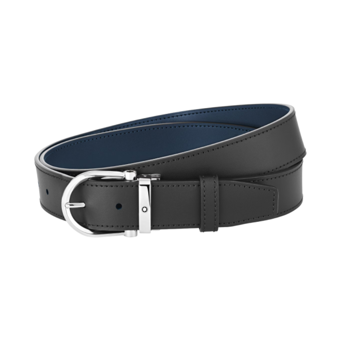 128784 Montblanc Horseshoe Buckle 35mm Reversible Leather Belt Black Blue