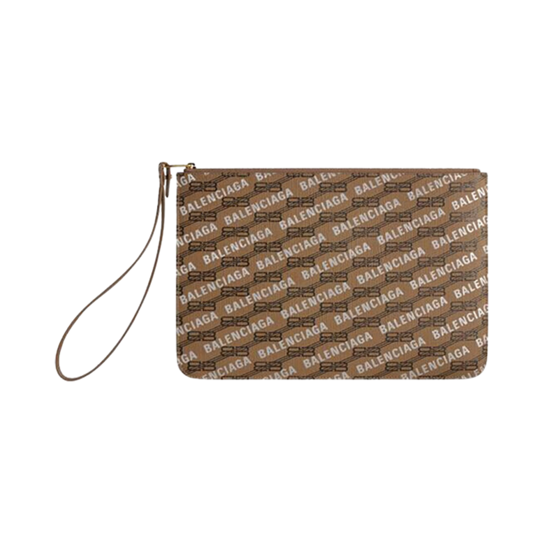 발렌시아가 시그니쳐 미디움 파우치 핸들 BB 모노그램 코티드 캔버스 앤 올오버 베이지(Balenciaga Signature Medium Pouch with Handle BB Monogram Coated Canvas And Allover Logo Beige) - 1