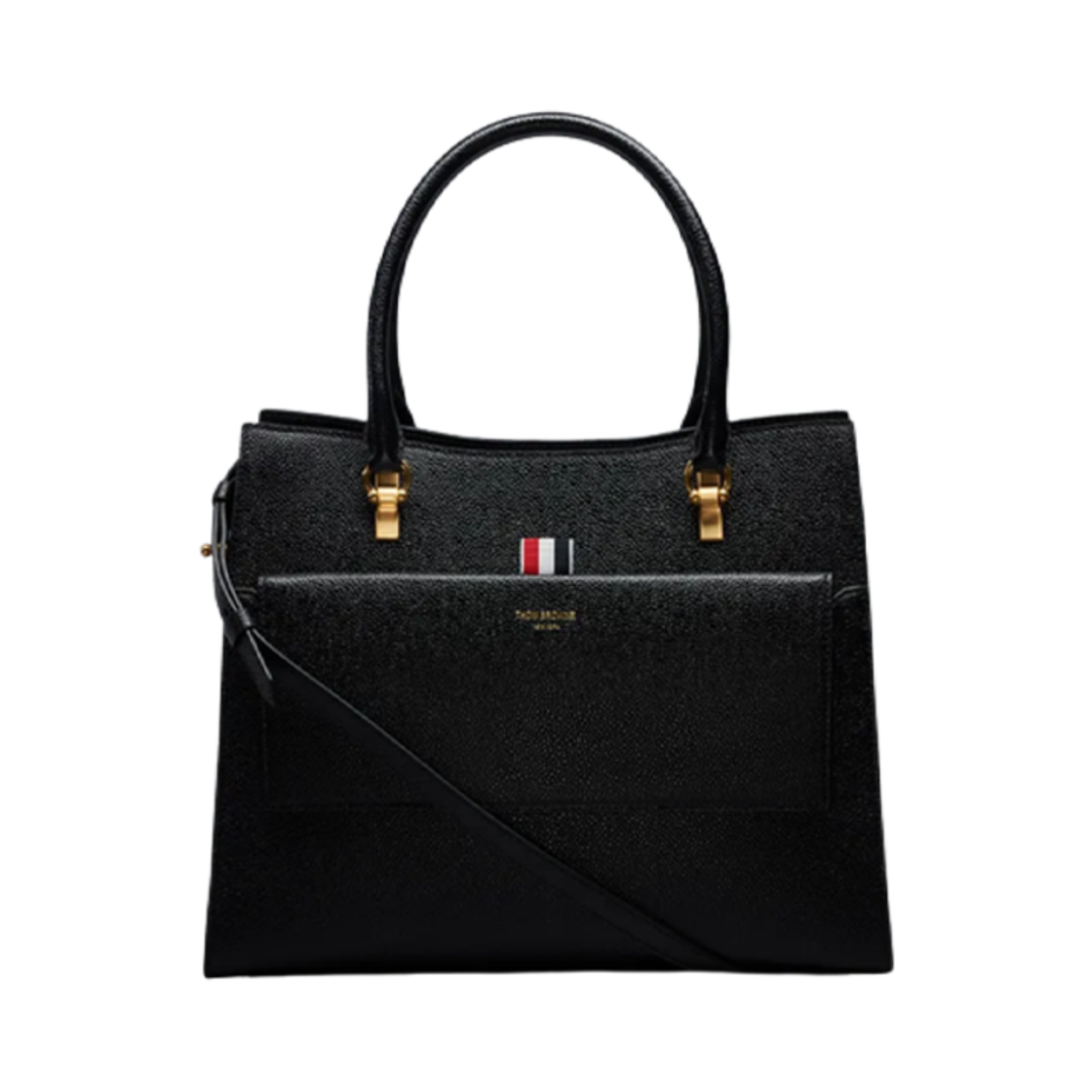 FAP239A-00198-001 Thom Browne Medium Duet Tote Bag in Pebble Grain Leather Black