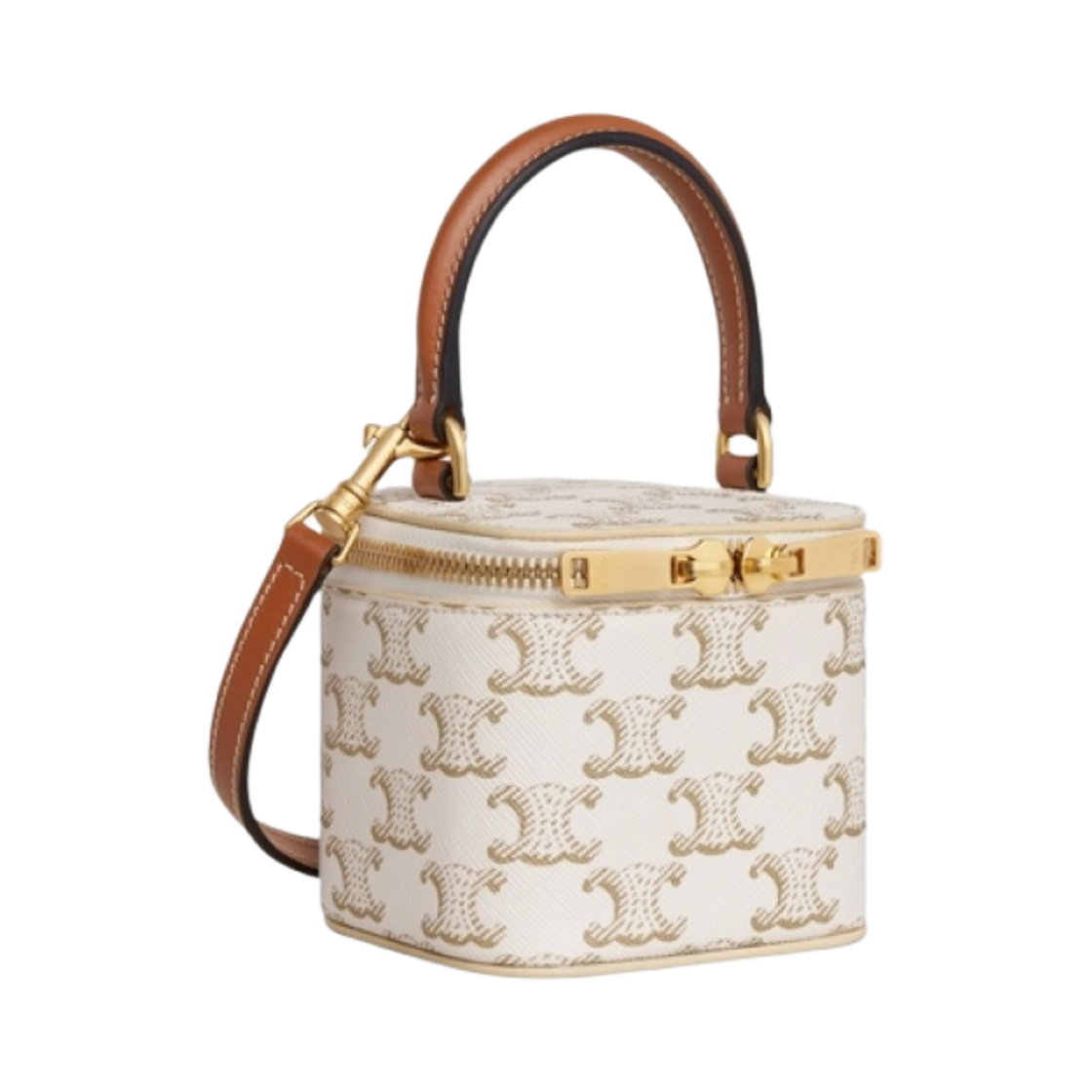 셀린느 트리옹프 캔버스 & 카프스킨 미니 베니티 케이스 화이트 탄(Celine Mini Vanity Case in Triomphe Canvas and Calfskin White Tan) - 2