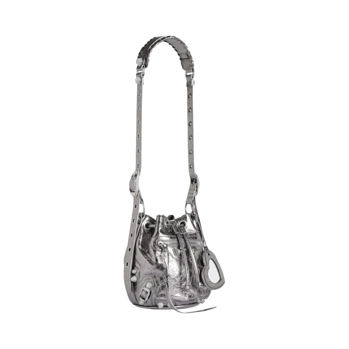 발렌시아가 르 카골 XS 버킷백 메탈라이즈드 라인스톤 실버(Balenciaga Le Cagole XS Bucket Bag Metallized Rhinestones Silver) - 2