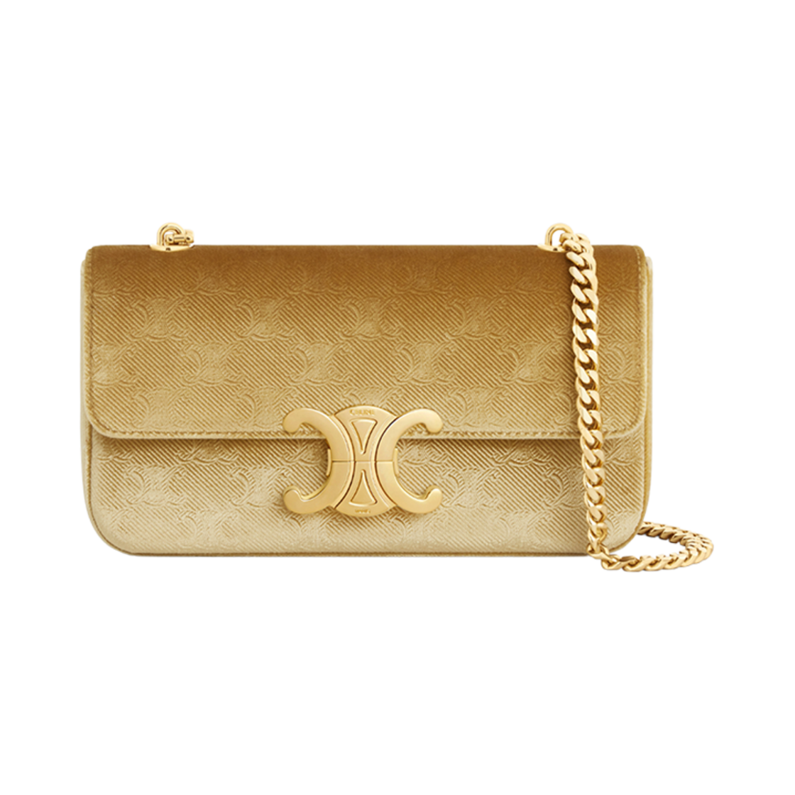 셀린느 체인 숄더백 클로드 벨벳 트리옹프 올오버 골드(Celine Chain Shoulder Bag Claude in Velvet with Triomphe All-Over Gold) - 1
